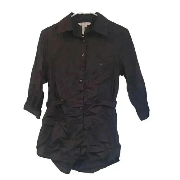 BCBGENERATION Women's Black Cotton Button Down Shirt w Belt - Picture 1 of 9